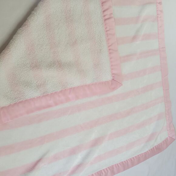 2018 Gymboree Plush Baby Security Blanket Pink White Stripes Satin Trim 30”x30” - Picture 8 of 12